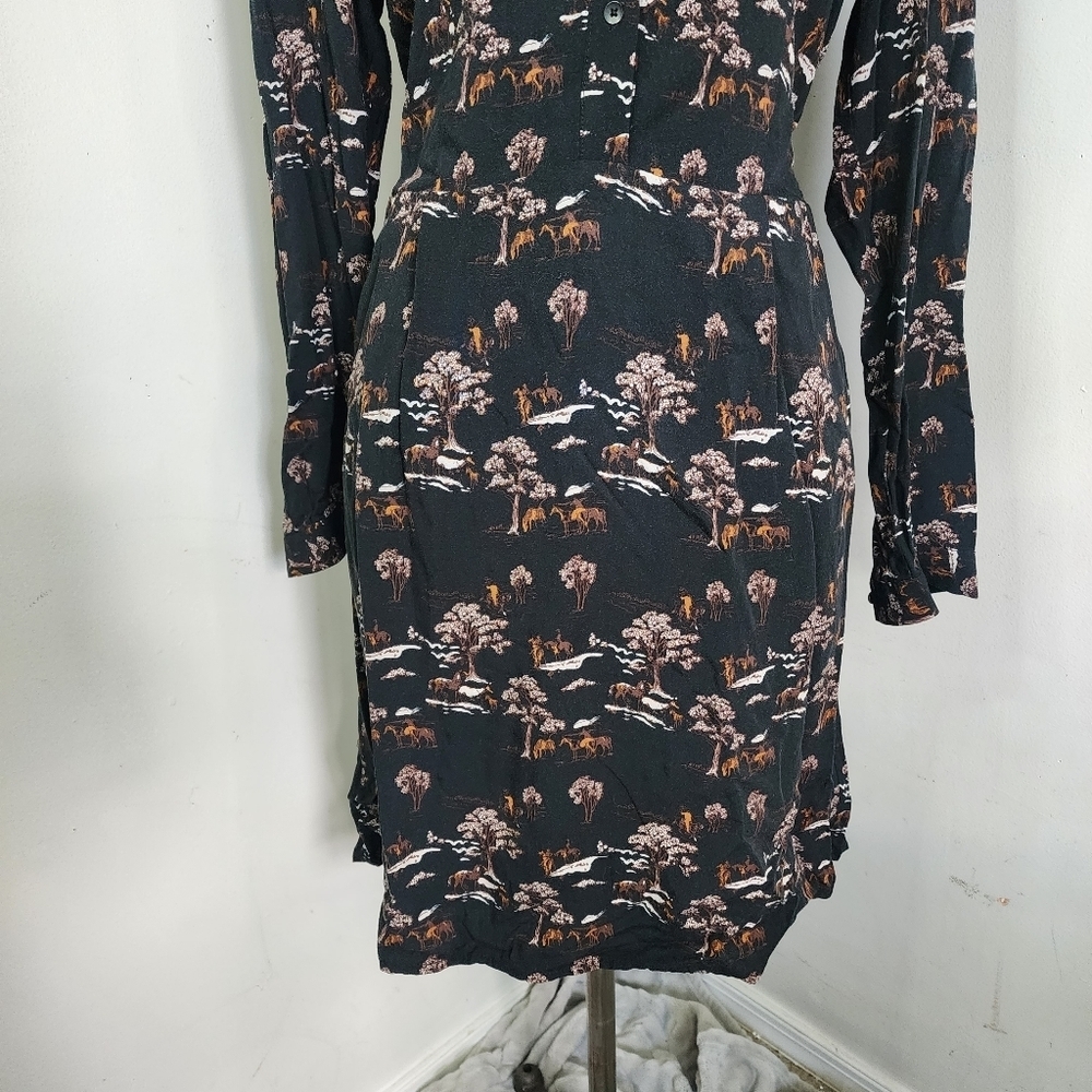 Indi & Cold Loose Western Style Printed Black Dress View 4